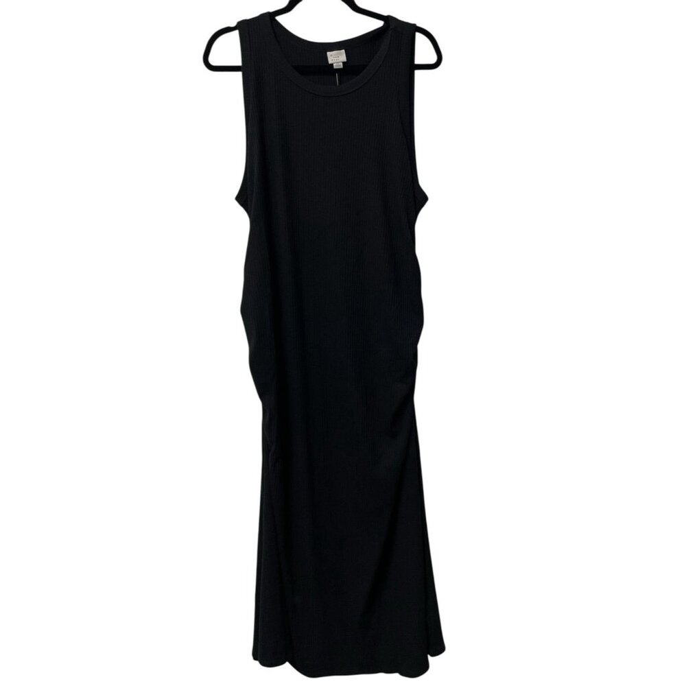 A NEW DAY DRESS MAXI SIZE 2X BLACK RIBBED SLEEVELESS SHIRRED SIDES STRETCH NWT